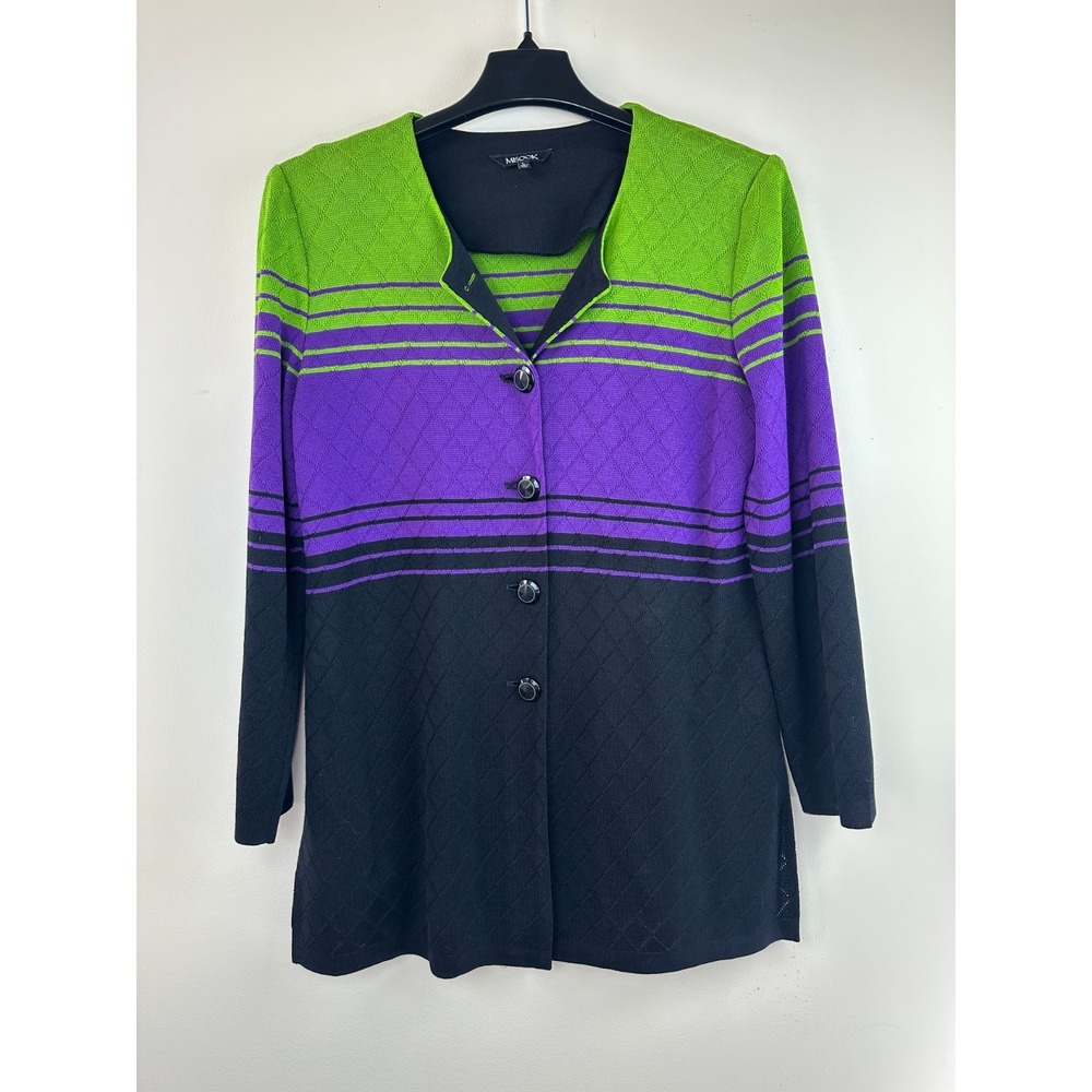 Misook Striped Diamond Knit Cardigan Jacket Large Button Up Exclusively Misook - Picture 15 of 15